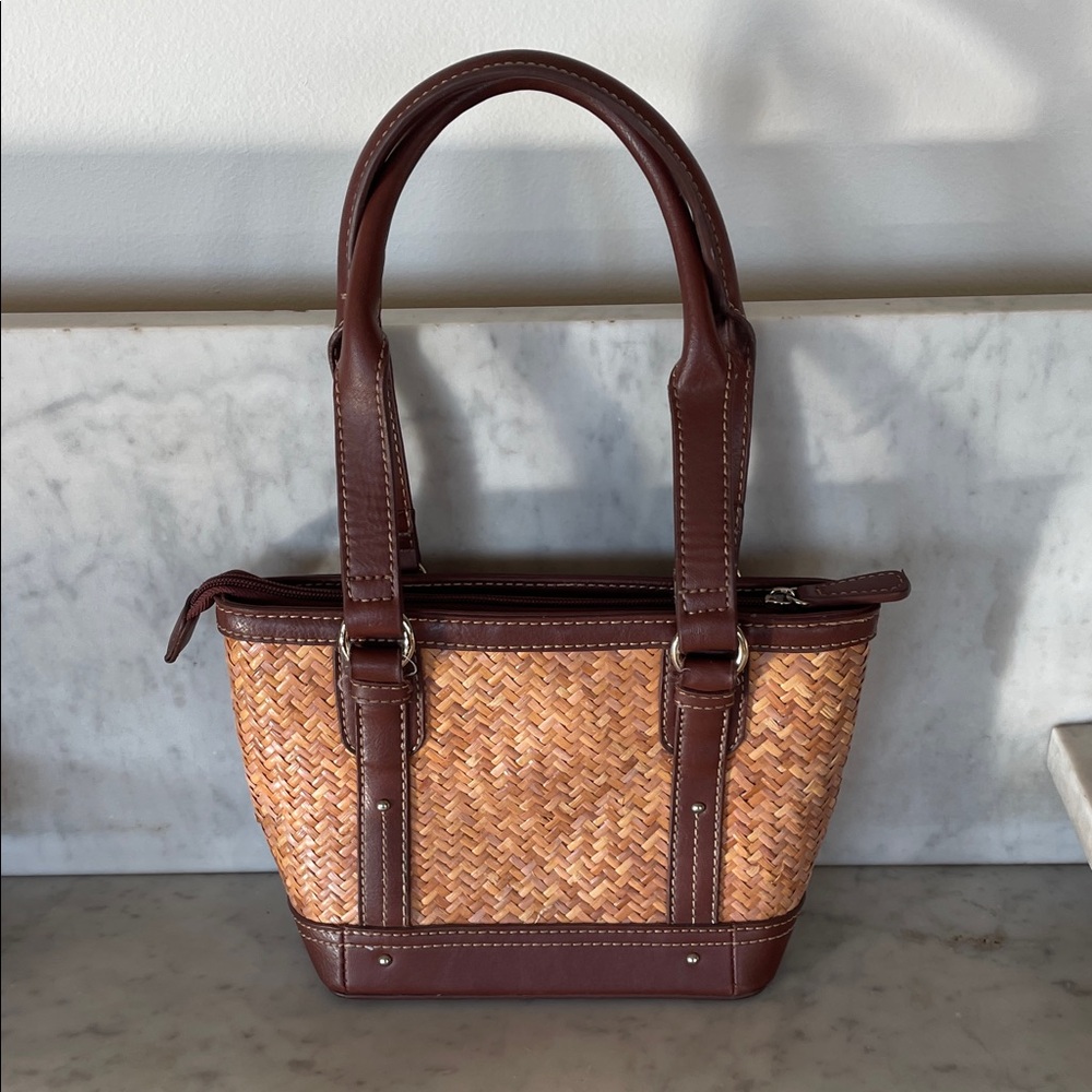 ETIENNE AIGNER Brown Tan Rattan Woven Small Tote Vintage - Picture 6 of 16